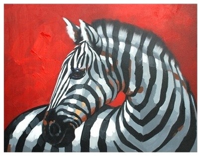 404x314 Beautiful Zebra Against A Red Background Oil Painting On Canvas - Zebra Oil Painting