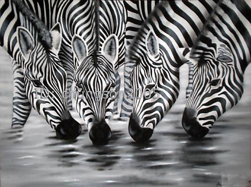 500x372 Framed Handmade Original Art Modern Zebra Oil Painting For Sale - Zebra Oil Painting