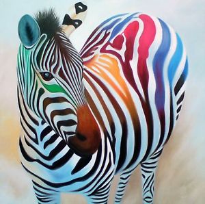 300x298 Zebra Print Rainbow Colour On Art Canvas Painting 39 X 39 Ebay - Zebra Painting