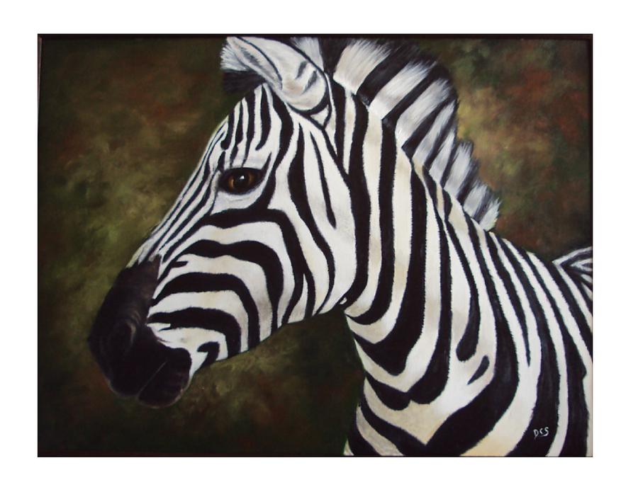 900x695 Zebra Painting Painting By Debra Cerbonesteiner - Zebra Painting