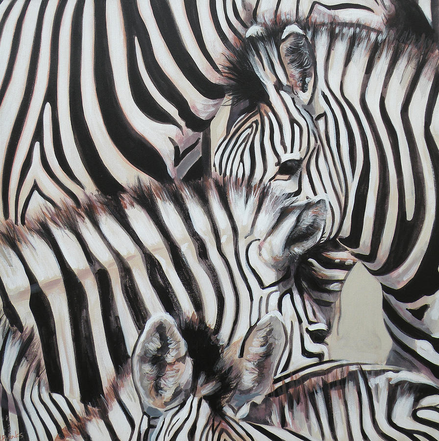 896x900 Zebra Triptyche Left Painting By Leigh Banks - Zebra Painting