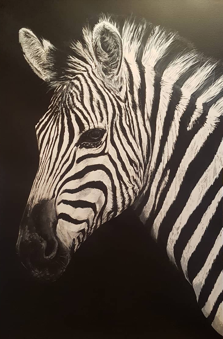 734x1115 Zebra Painting In Acrylic On Spray Painted Canvas Titled - Zebra Painting