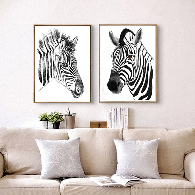 640x640 Haochu Animal Art Print Posters Black White Horse Zebra Wall - Zebra Wall Painting