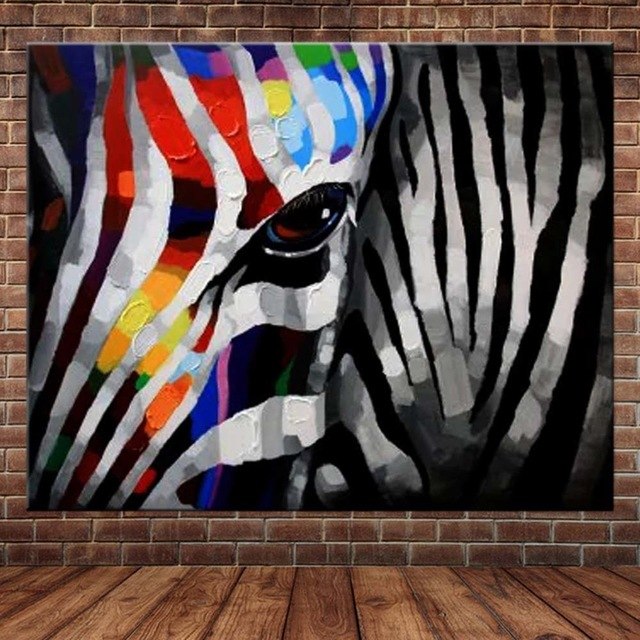 640x640 Hand Painted Abstract Animal Art Zebra Canvas Oil Painting - Zebra Wall Painting