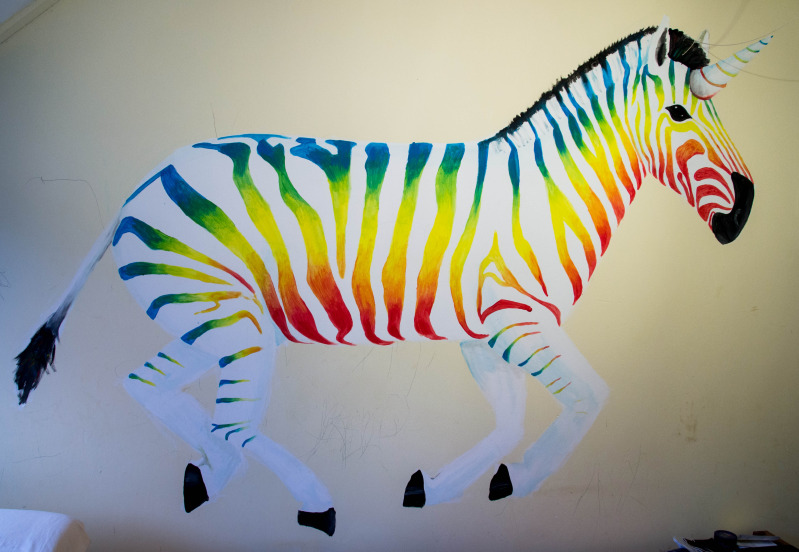 799x552 Rainbow Zebra Unicorn Wall Painting - Zebra Wall Painting