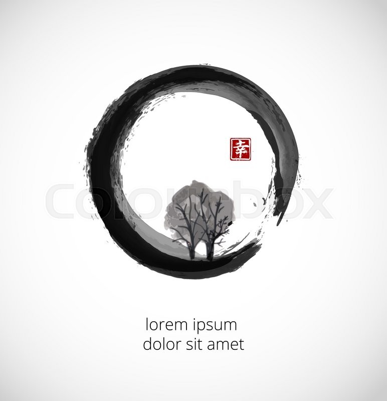 772x800 Tree In Black Enso Zen Circle On White Background. Traditional - Zen Circle Painting