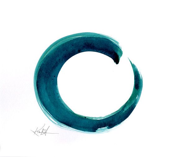 570x508 Enso Painting, Abstract Zen Circle Art, Teal, Aqua,blue Color - Zen Circle Painting