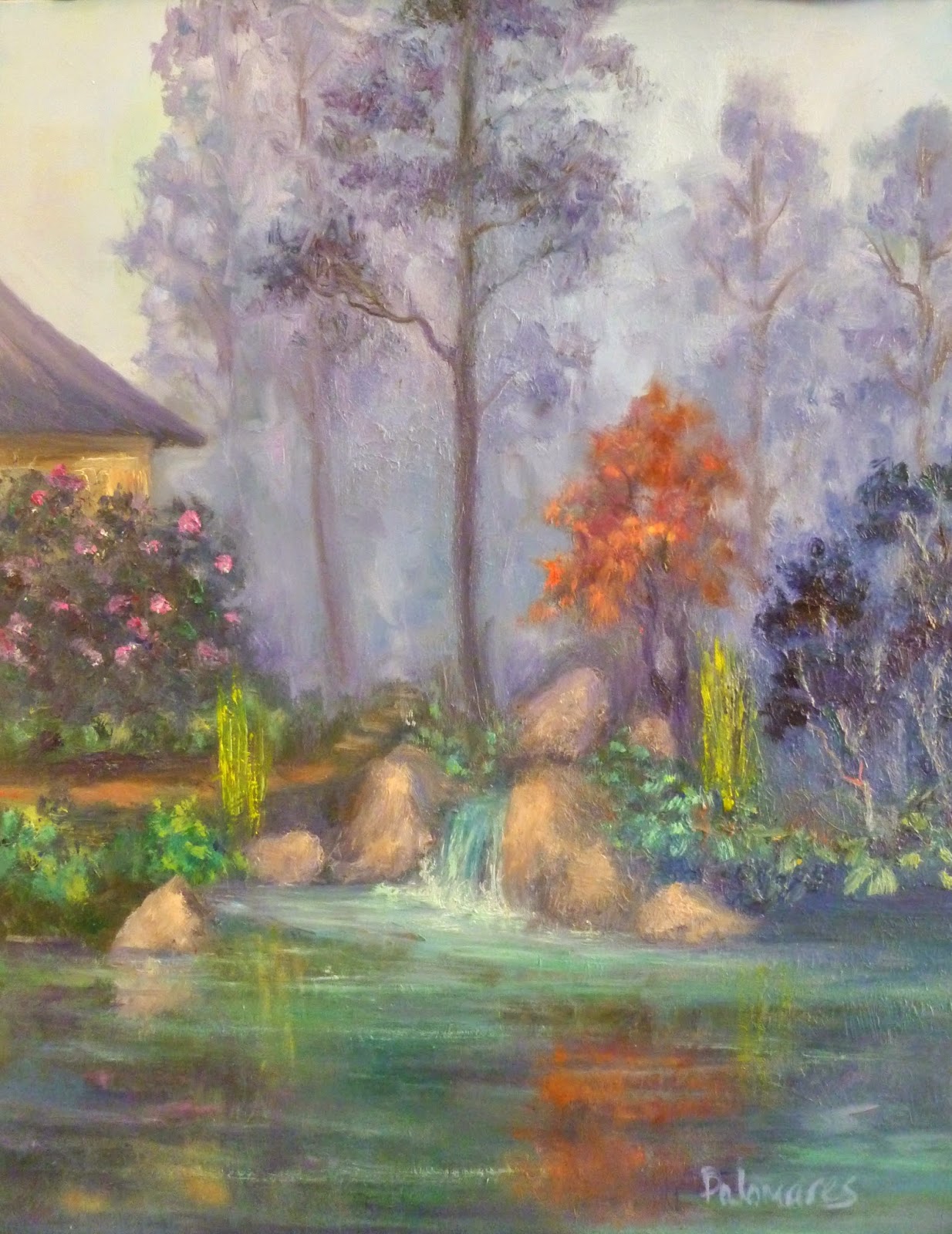 1234x1600 Original Japanese Garden Zen Landscape Oil Painting Amber - Zen Garden Painting
