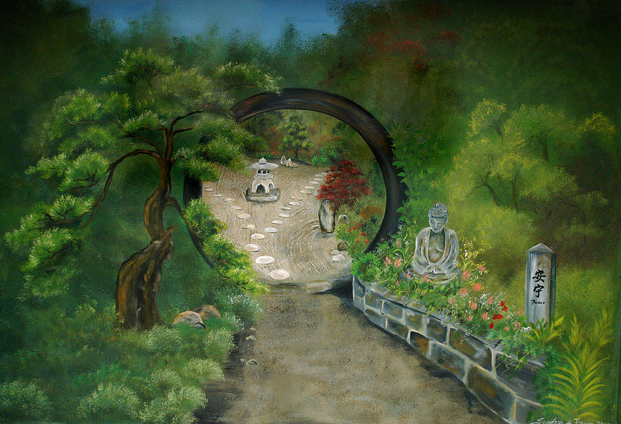 По соседству дзен. Дзен сад рисунок. Японский пейзаж дзен. Живопись дзэн. Фэнтези Япония сад дзен.