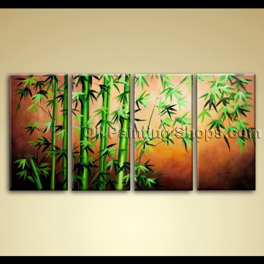 1000x1000 Large Unique Original Abstract Feng Shui Oil Painting Bamboo Zen - Zen Oil Painting