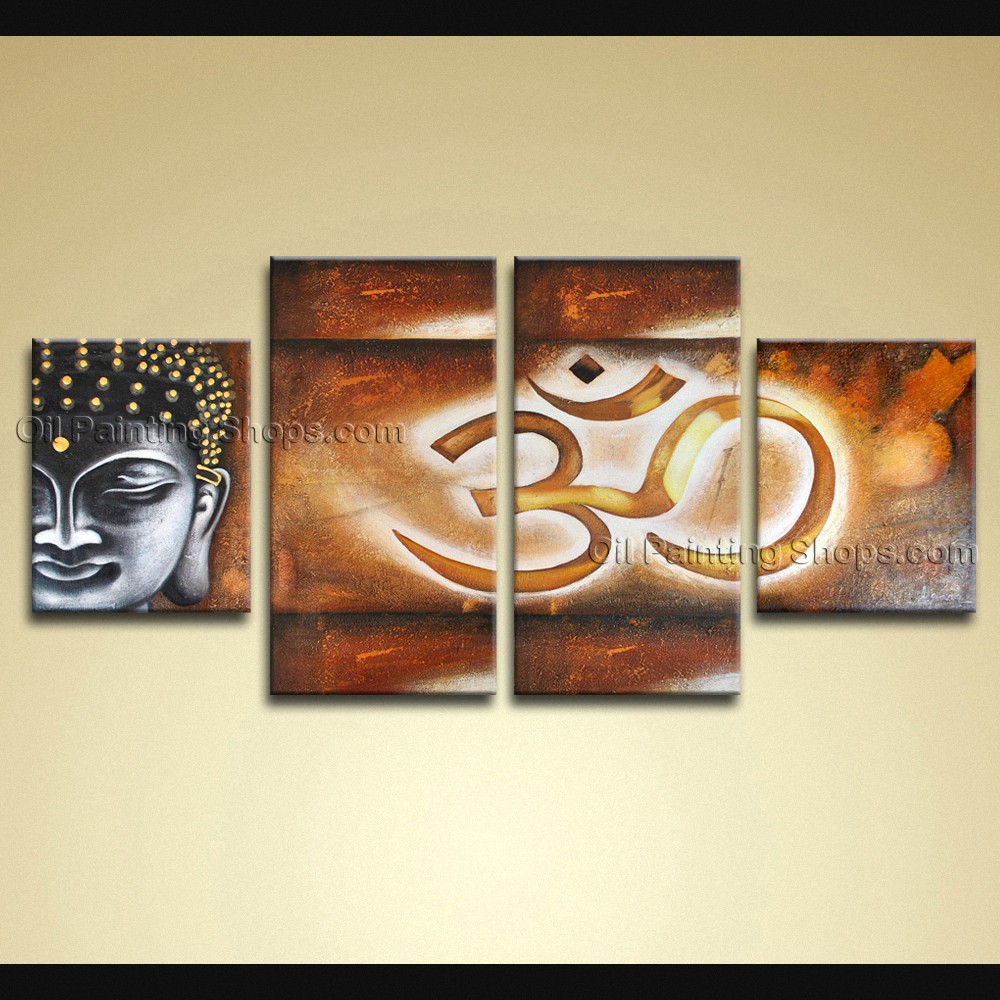 1000x1000 4 Pieces Feng Shui Zen Art Contemporary Painting Buddha Oil On Canvas - Zen Oil Painting