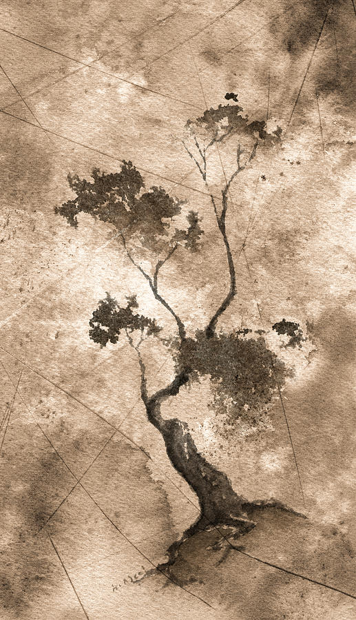 517x900 Little Zen Tree 873 Altered Painting By Sean Seal - Zen Painting