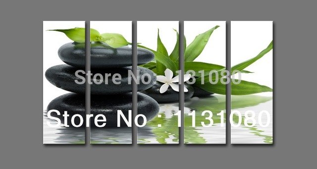 640x341 Large Canvas Painting Zen Stone Bamboo Leaves Water For Living - Zen Water Painting