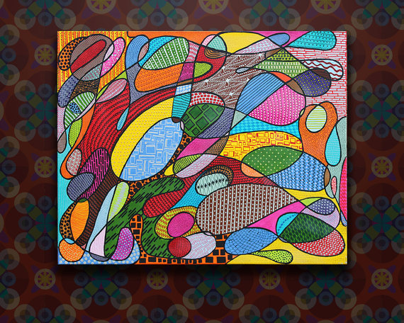 570x456 Original Zentangle Abstract Acrylic Painting On Stretched - Zentangle Painting