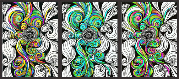 570x254 Set Of 3 Canvas Prints Fantasy Art Mandala Painting Art - Zentangle Painting
