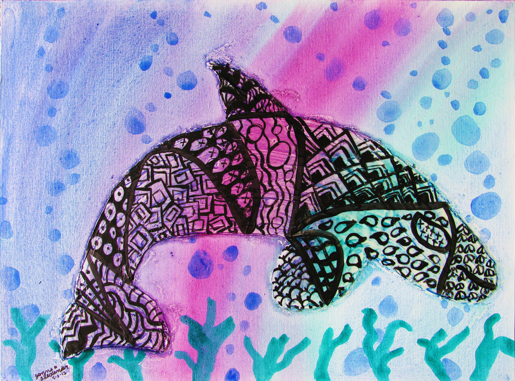 1024x758 Zentangle Killer Whale Acrylic Painting By Fairy Walker April22 - Zentangle Painting