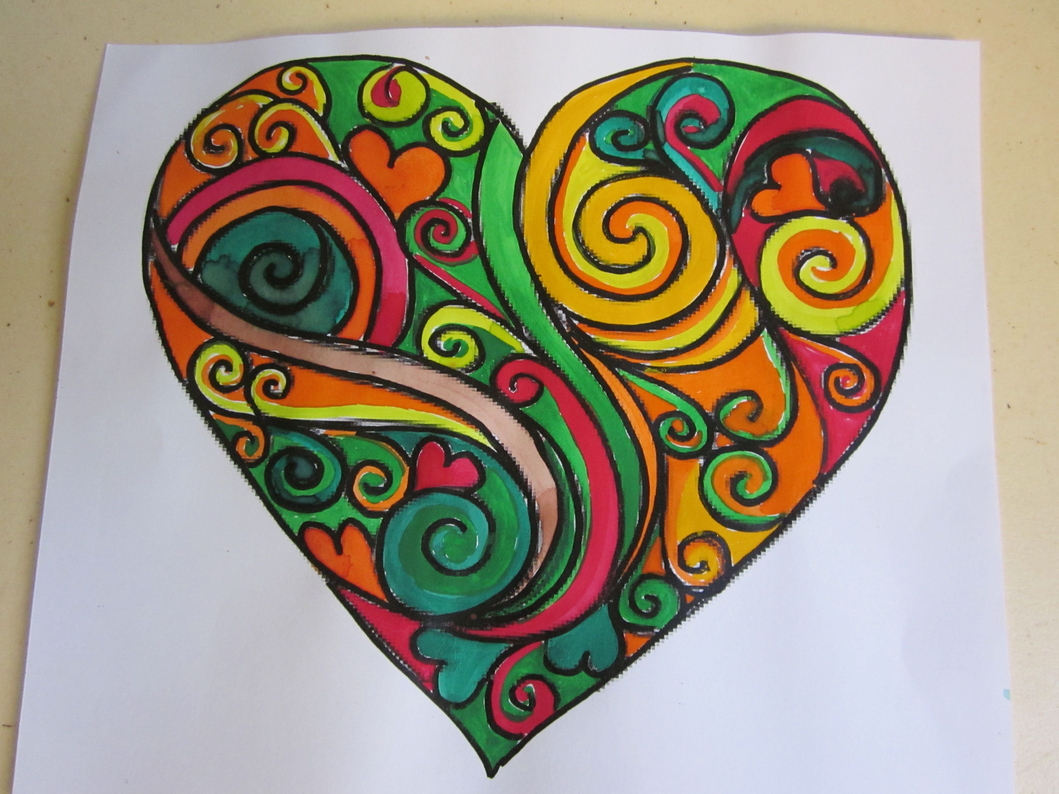 4000x3000 Heart Shaped Zentangle Painted By Year 1 With Watercolour Paint - Zentangle Painting
