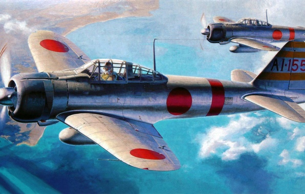 596x380 Wallpaper Fighter, Art, Airplane, Painting, Mitsubishi A6m Zero - Zero Painting