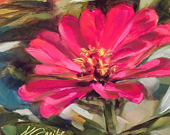 340x270 Pink Zinnias Watercolor Print. Zinnia Painting. Watercolor - Zinnia Flower Painting
