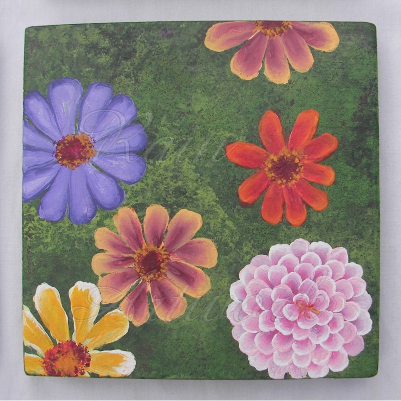 800x800 Chic Zinnia Flowers Painting Original Farmhouse Folk Painting - Zinnia Flower Painting