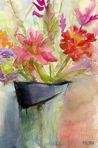 199x300 Zinnias In A Vase Watercolor Paintings Of Flowers Painting By - Zinnia Flower Painting