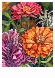 236x330 Zinnias Painting - Zinnia Flower Painting