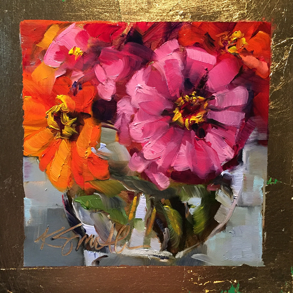 1000x1000 Zinnias Is An Original Daily Oil Painting By Lancaster, Pa Artist - Zinnia Flower Painting