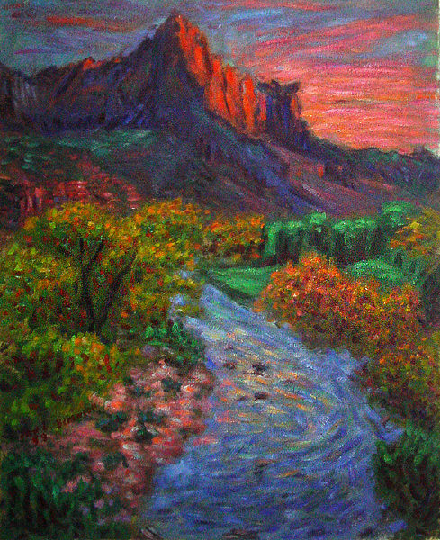 489x600 The Watchman (Zion Natl Park) National Park Paintings, Prints By - Zion National Park Painting