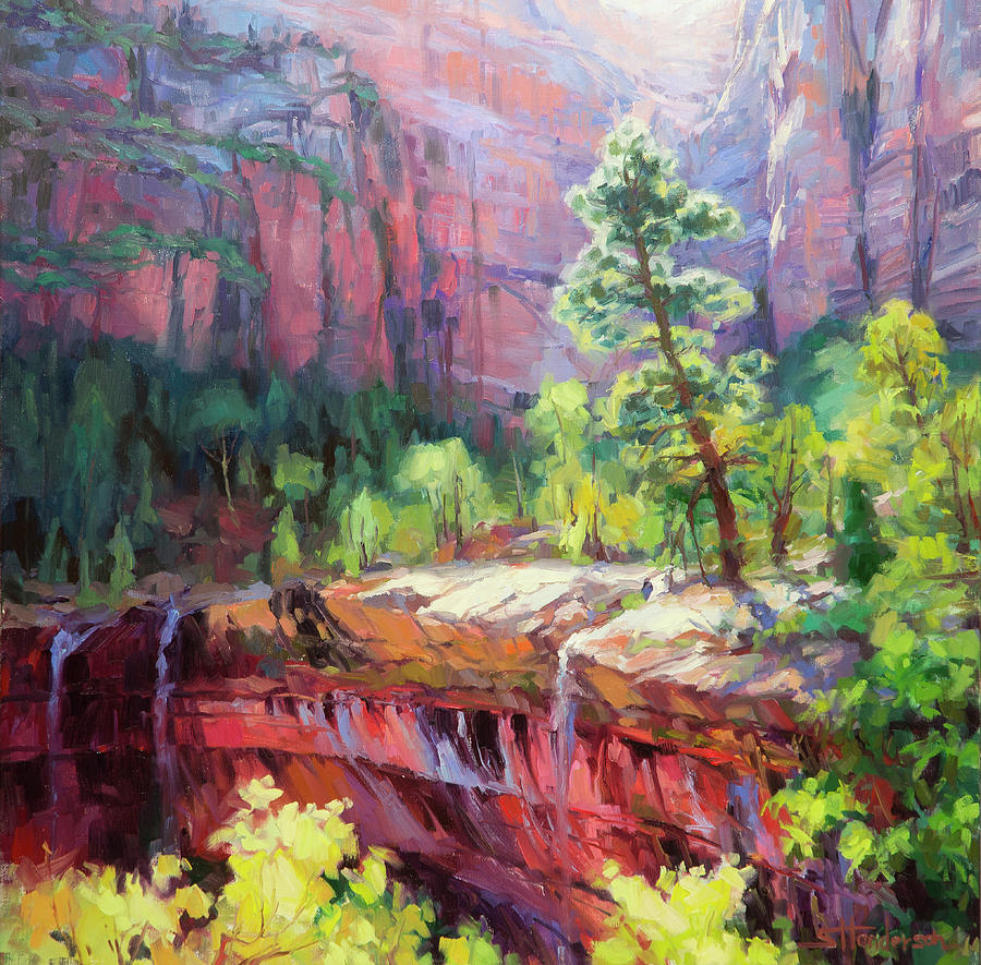 900x885 Last Light In Zion Painting By Steve Henderson - Zion Painting