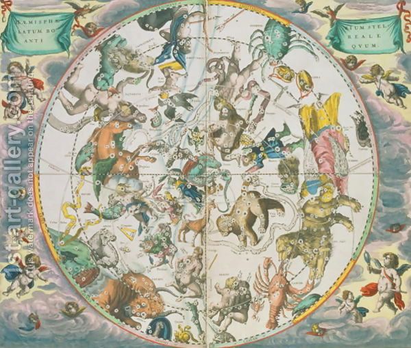 600x509 Celestial Planisphere Showing The Signs Of The Zodiac, - Zodiac Painting