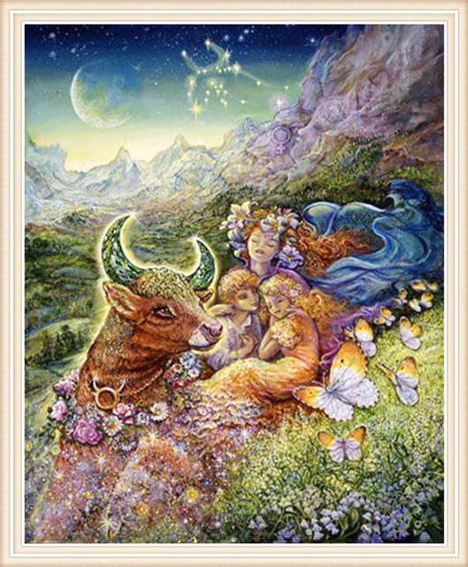 529x640 Christmas Taurus Zodiac Sign Cube Drill Cross Stitch Rhinestone - Zodiac Painting