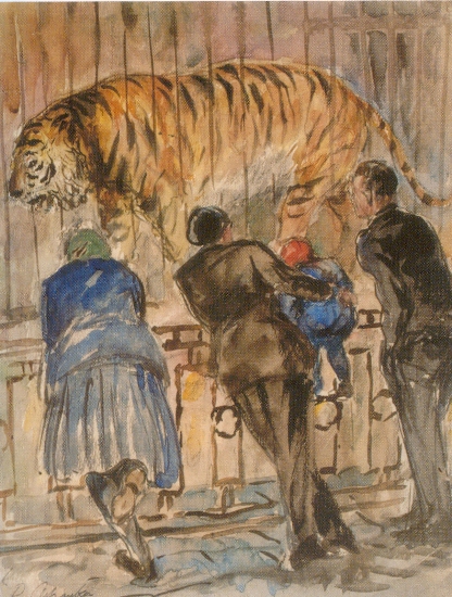 416x550 Figurative Paintings In Watercolour By Murlidhar Achrekar - Zoo Painting