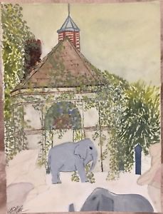 229x300 Original Watercolor Painting Elephants - Zoo Painting