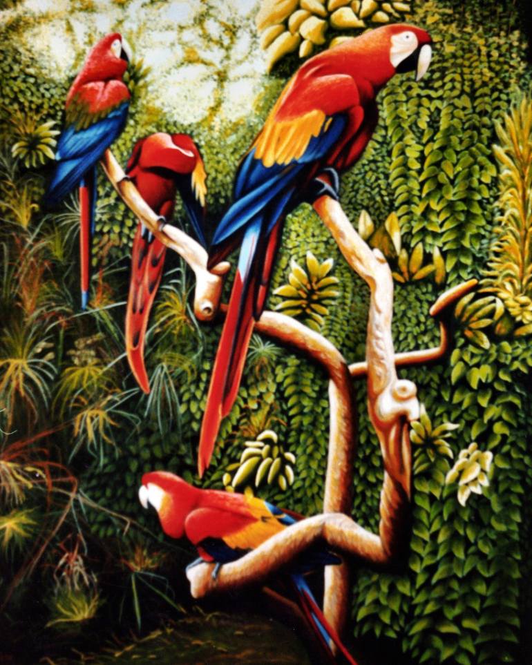 770x963 Saatchi Art Parrots, Colombo Zoo, Sri Lanka Painting By Dan Civa - Zoo Painting