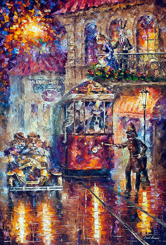 679x1000 Zoo Walking Palette Knife Oil Painting On Canvas By Leonid - Zoo Painting