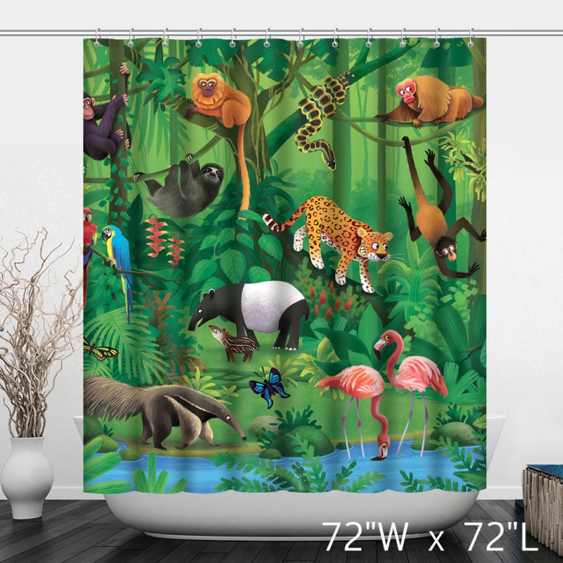 800x800 Zoo Hand Painted Animals Print Shower Curtain - Zoo Painting