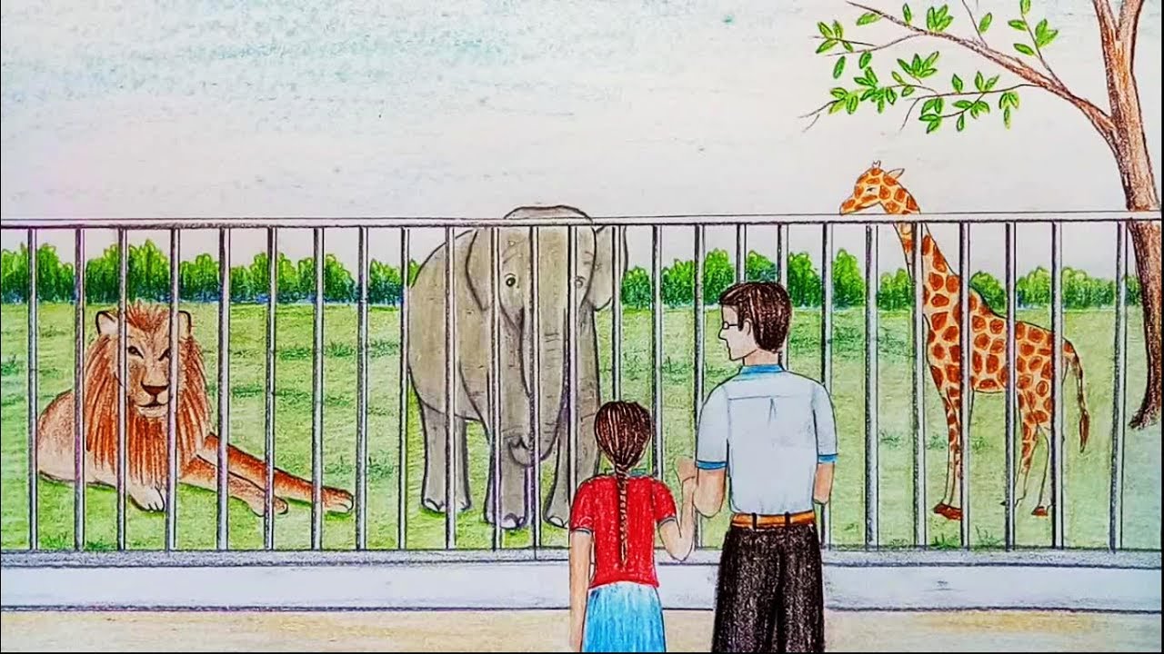 1280x720 How To Draw Zoo Step By Step - Zoo Painting For Kids