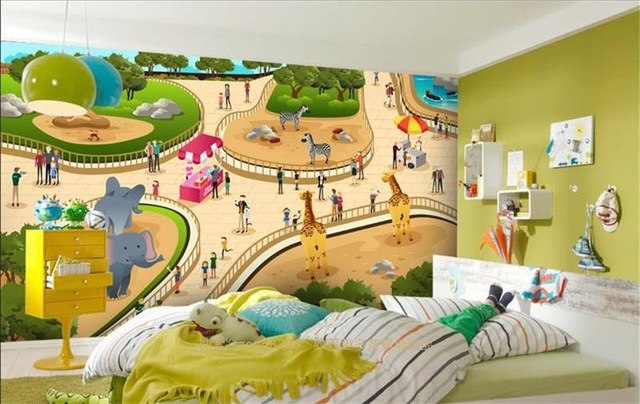 640x404 Custom 3d Hd Photo Wallpaper Mural Non Woven Kids Room Sticker - Zoo Painting For Kids