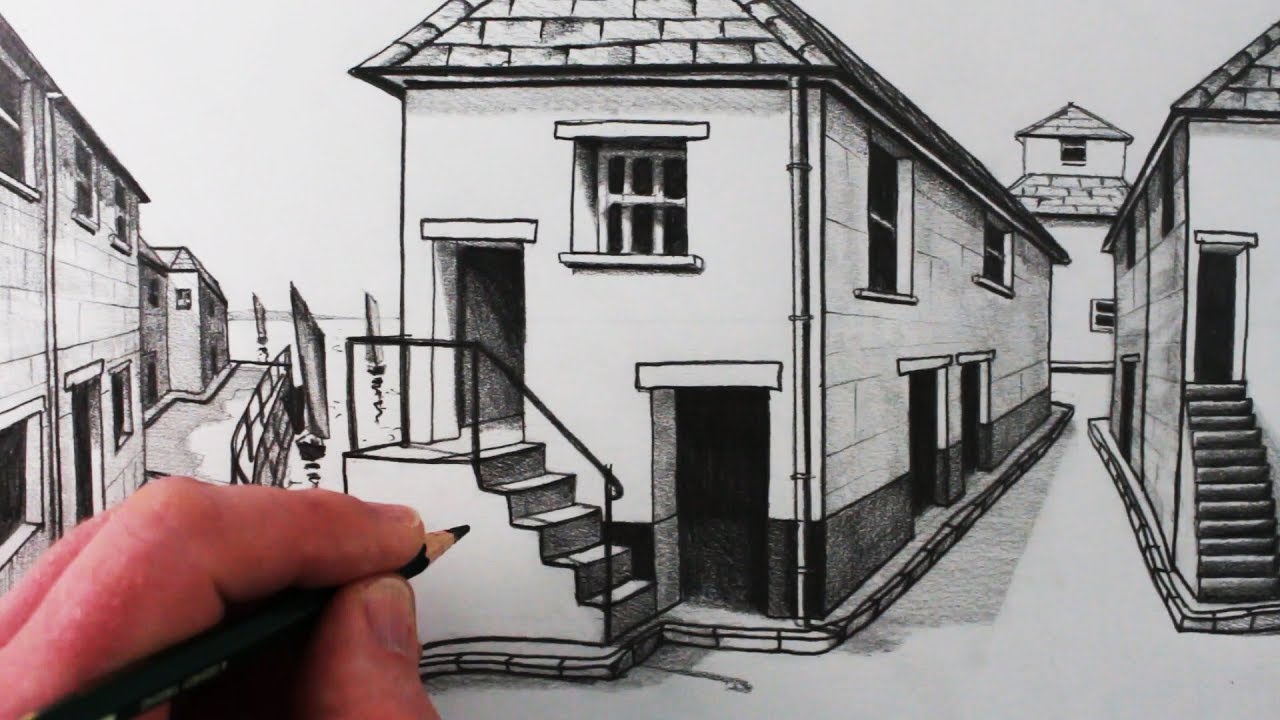 1280x720 How To Draw A House In 1 Point Perspective Step By Step - 1 Point Perspective Sketch
