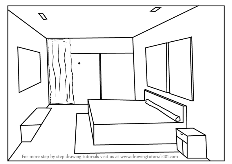 800x567 Learn How To Draw One Point Perspective Bedroom (One Point - 1 Point Perspective Sketch
