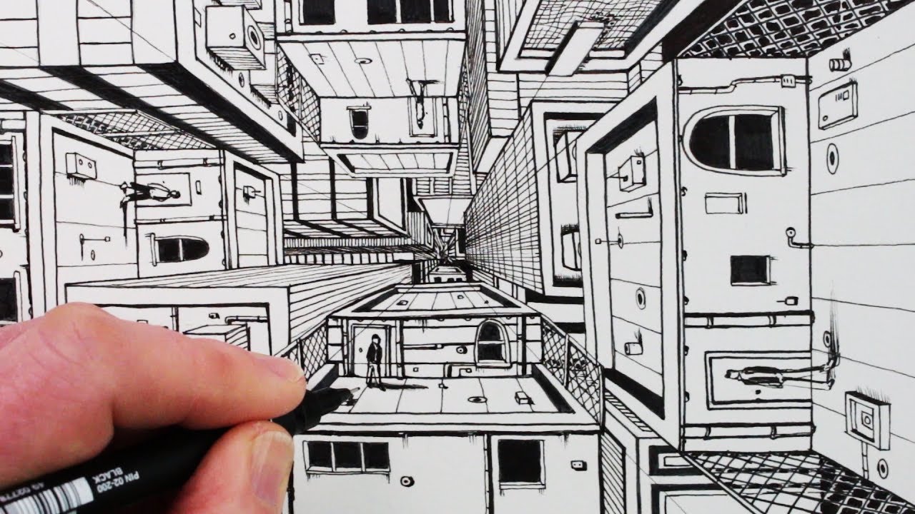 1280x720 How To Draw 1 Point Perspective Draw 3d Buildings - 1 Point Perspective Sketch