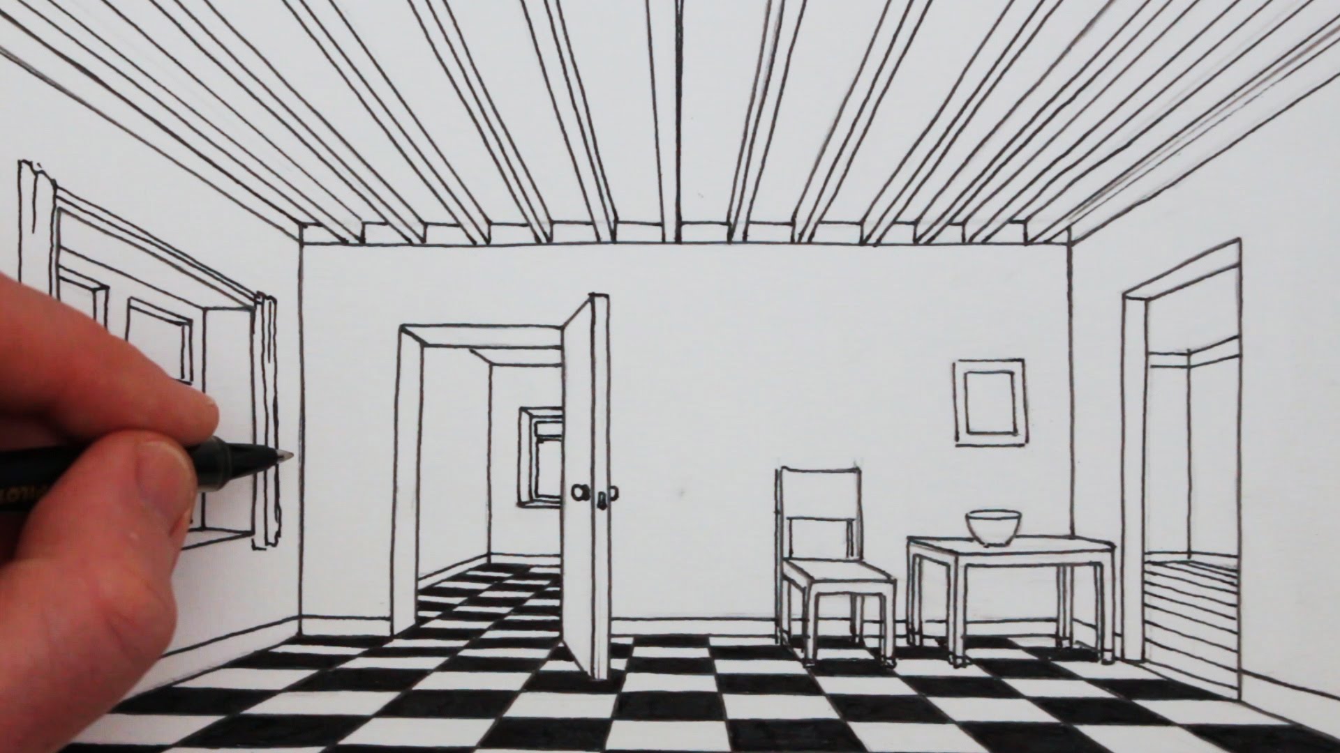 1920x1080 How To Draw A Room In 1 Point Perspective Narrated Drawing - 1 Sketch