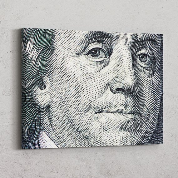 570x570 Money Art Benjamin Franklin Face 100 Dollar Bill Canvas Etsy - 100 Dollar Bill Sketch