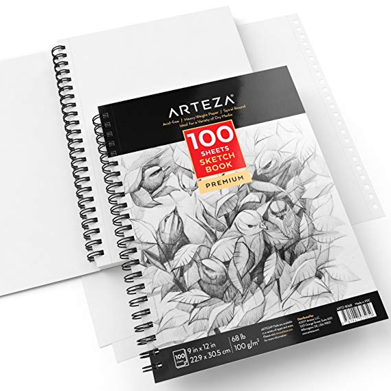 569x569 Arteza 9x12 Sketch Book 2 Pack, 200 Pages Total, Two - 100 Sketch