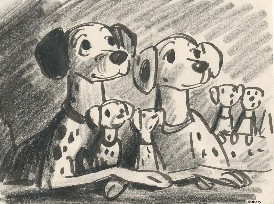 940x700 Pongo, Perdita And Their Puppies In 101 Dalmatians Drawing By - 101 Dalmatians Sketch