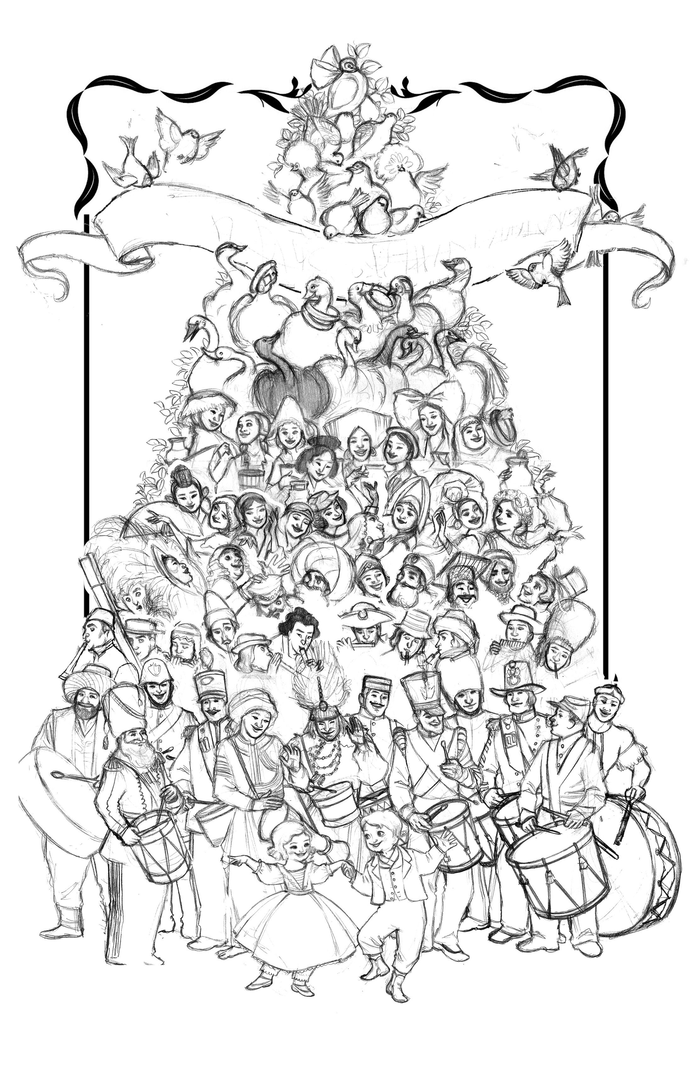 2200x3400 Leuyen Pham ~ Sketch, The Twelve Days Of Christmas. Illustrations - 12 Days Of Christmas Sketch