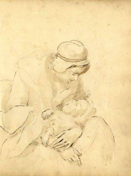 446x600 George Evans, Mother And Sleeping Child Original 18th Century Pen - 18th Century Sketch