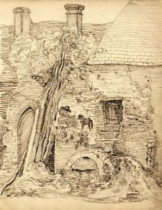 232x300 George Evans, Seated Woman And Dog In Village - 18th Century Sketch