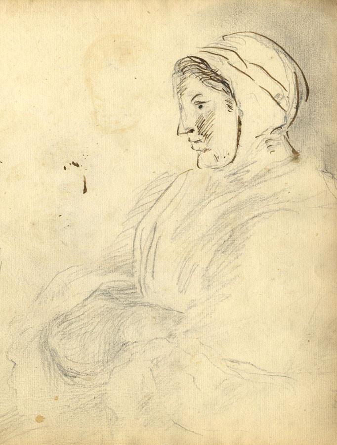 682x900 George Evans, Seated Woman In Profile - 18th Century Sketch