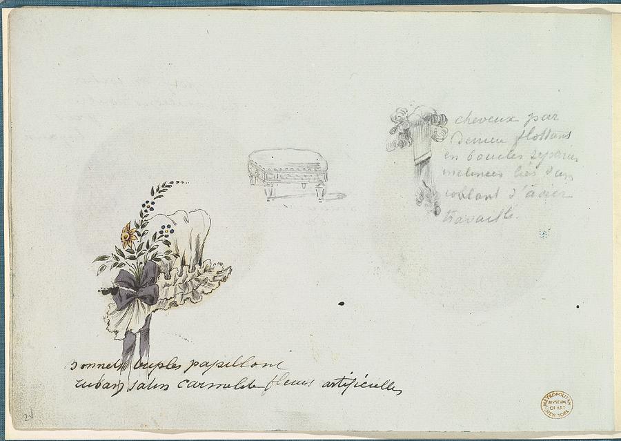 900x639 Sketches For A Bonnet And Accessories Drawing By Anonymous, French - 18th Century Sketch